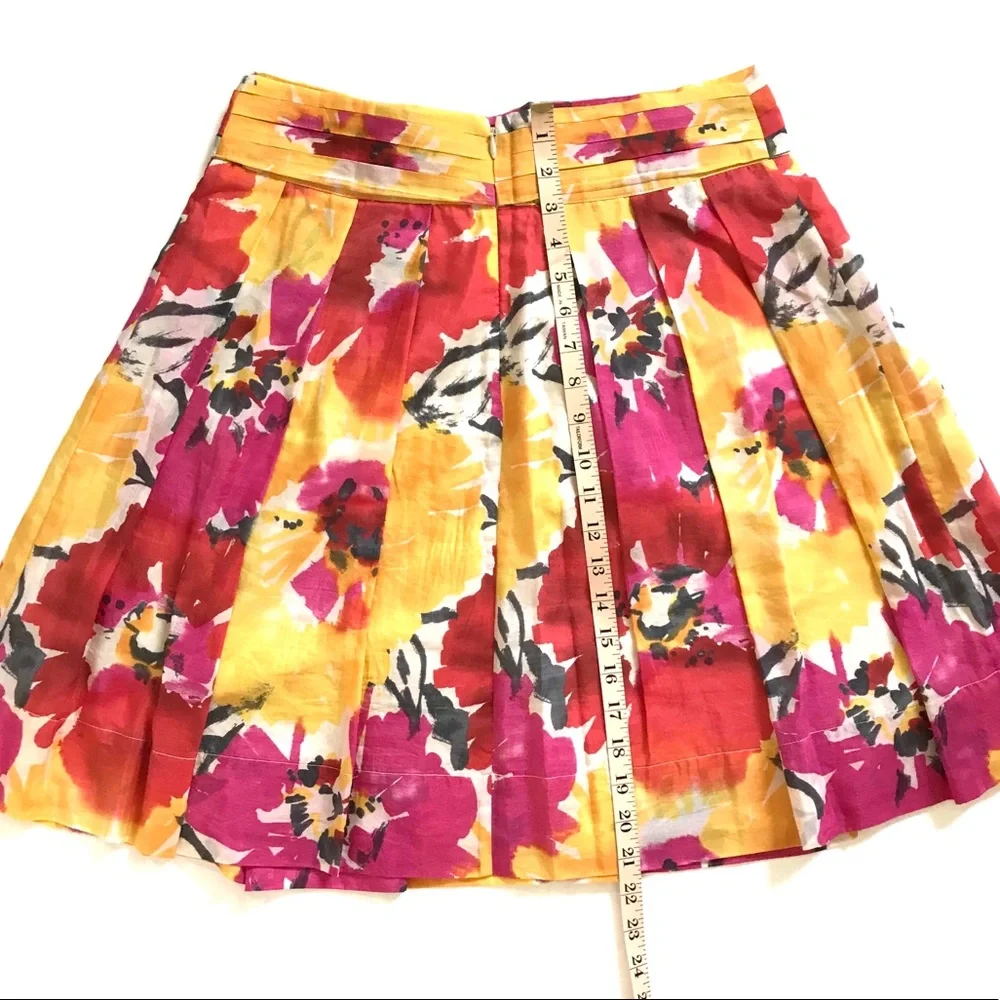 Vintage The Limited Pink Yellow Floral Silk Cotton Pleated A Line Skirt Sz 6